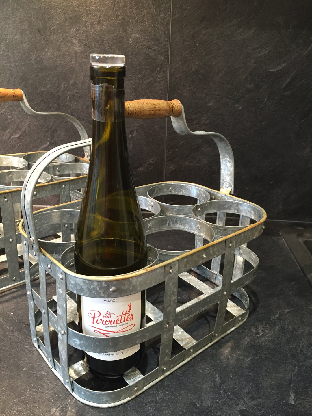 Vintage French Zinc/Galvanized Metal Eight Wine Bottle Carrier