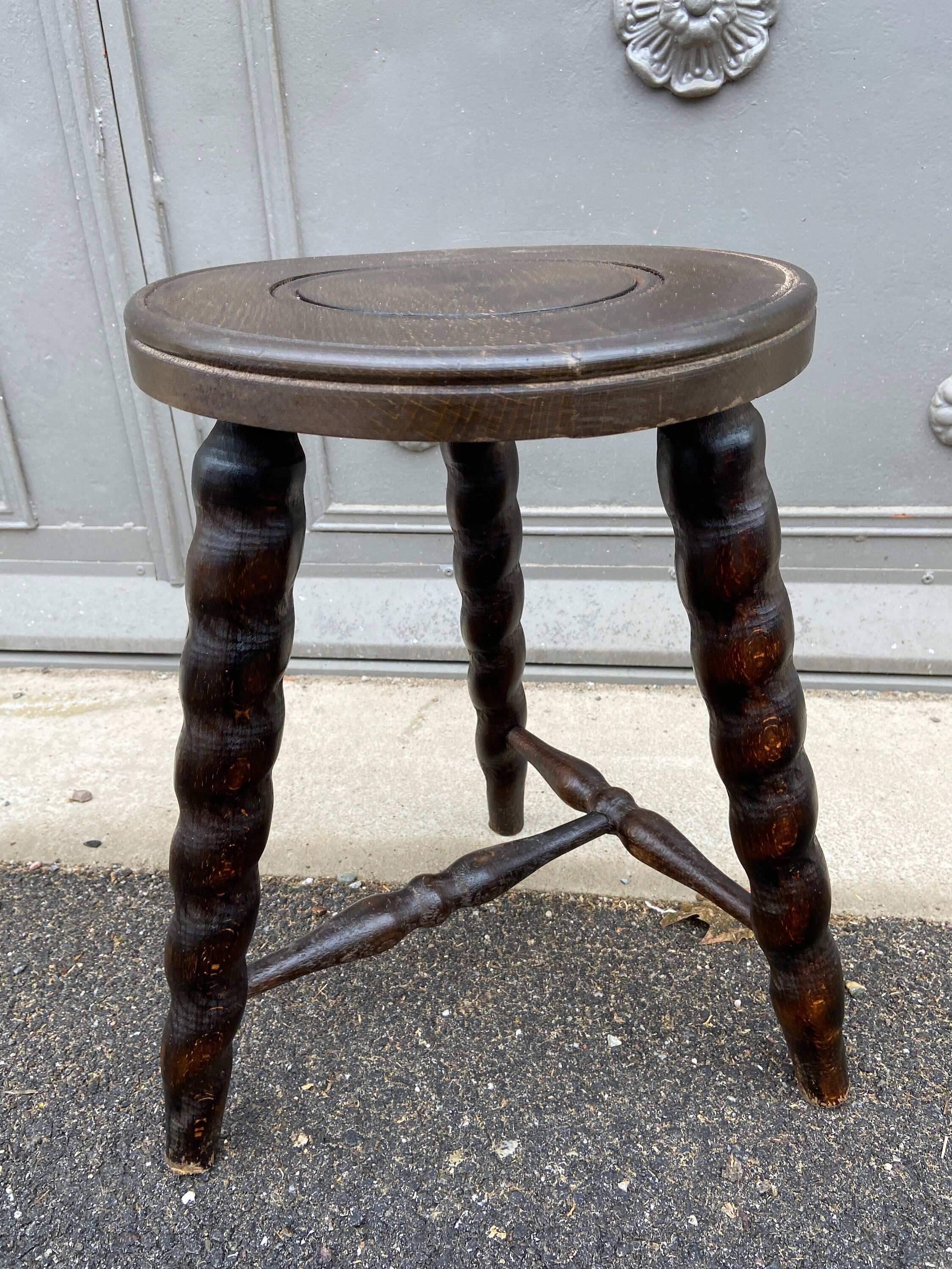 French Farmer Wooden Stool Repose Pieds de Ferme Bois Vintage Footstool Rustical Bohême Forme Barley