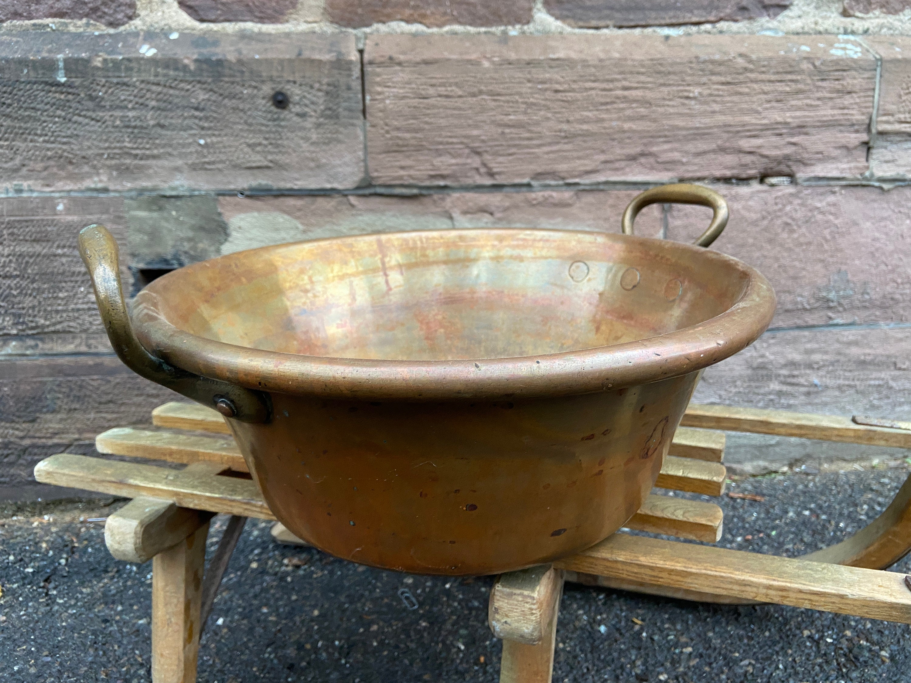 Ref 564 Ancient Xixth French Hammered Copper Chaudron à Confiture Cauldron Faitout/Marmite Stock Pot