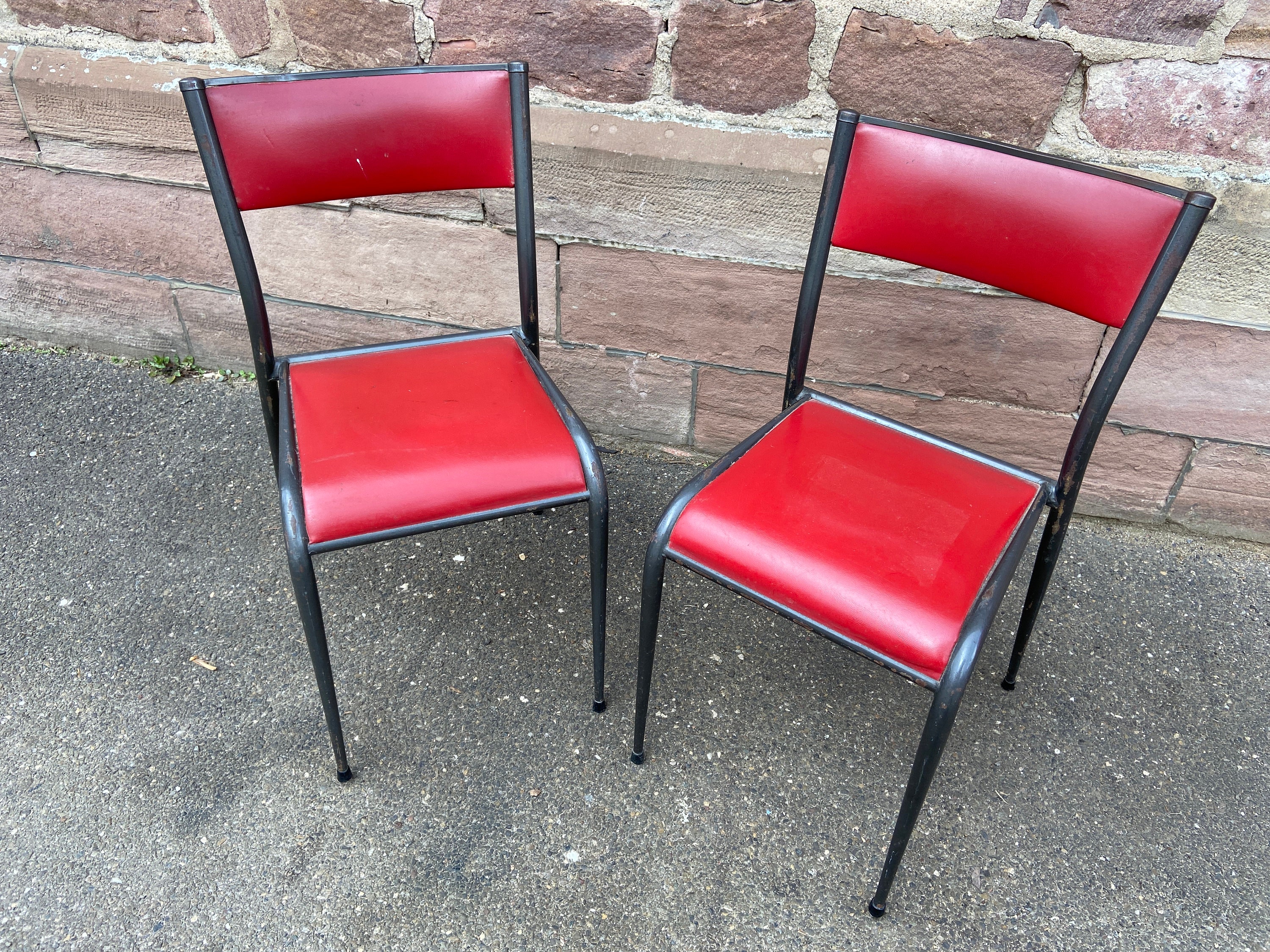 2 Chaises Mullca 510 Pieds Fuseau Gaine Années 50 French Chairs School