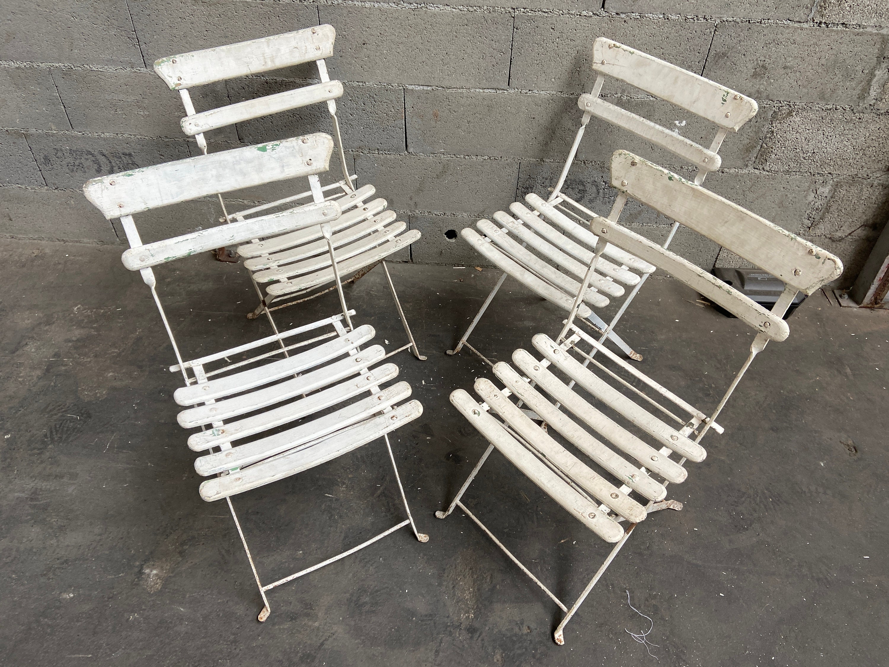 4 Chaises Pliantes Jardin Brasserie Restaurant Terrasse Bar Bistrot Vintage French Chair Alsace 1920