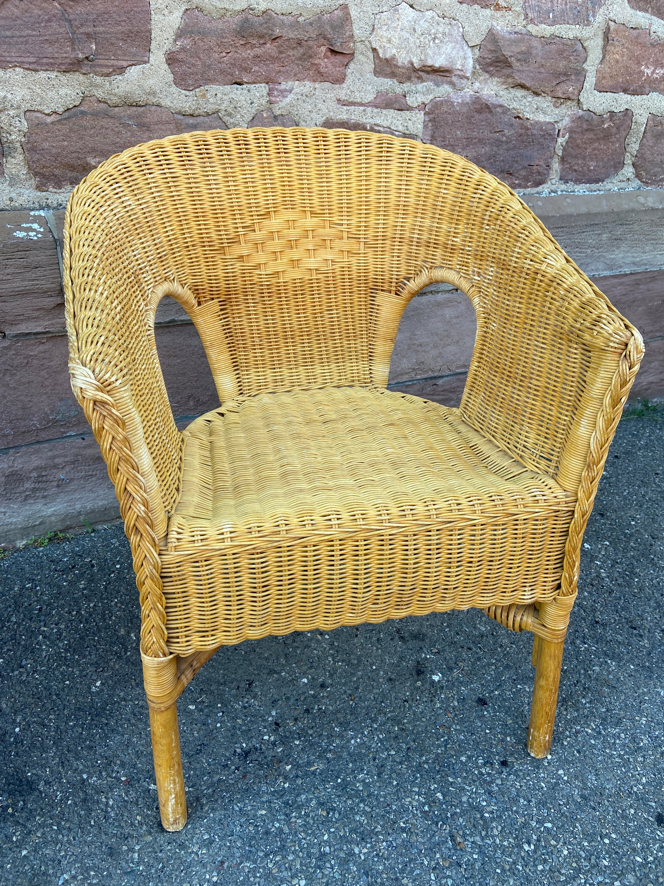 Etsy - Ambiancesboutique Brun Fauteuil Gondole Vintage En Rotin Années 1980S French Adult Armchair Rattan Pair Patio Garden Chairs