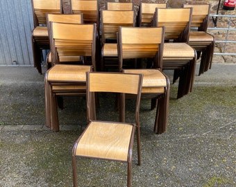 chaises industrielles école vintage collectivités MULLCA DELAGRAVE tube & bois French School chairs 60s Gaston Cavaillon Design