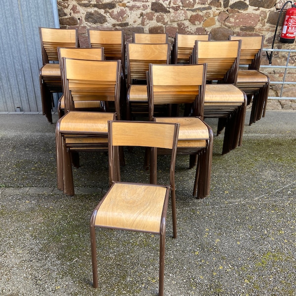 chaises industrielles école vintage collectivités MULLCA DELAGRAVE tube & bois French School chairs 60s Gaston Cavaillon Design