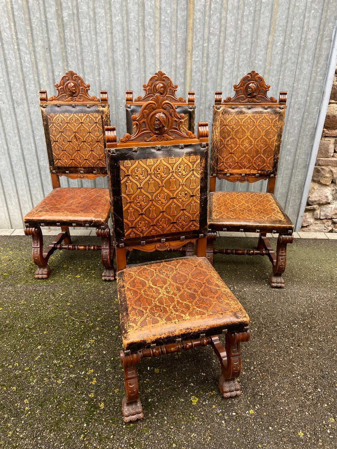 4 Highbacked Chairs in Spanish Renaissance Style, French, Spanish