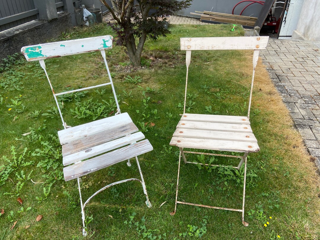 2 Folding Chairs Garden Brasserie Restaurant Terrace Bar Bistro Vintage