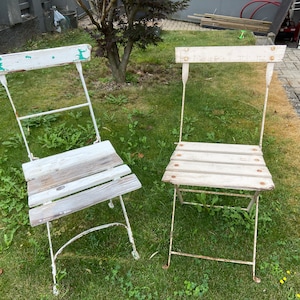 2 folding chairs garden brasserie Restaurant Terrace bar bistro vintage French chair Alsace 1920