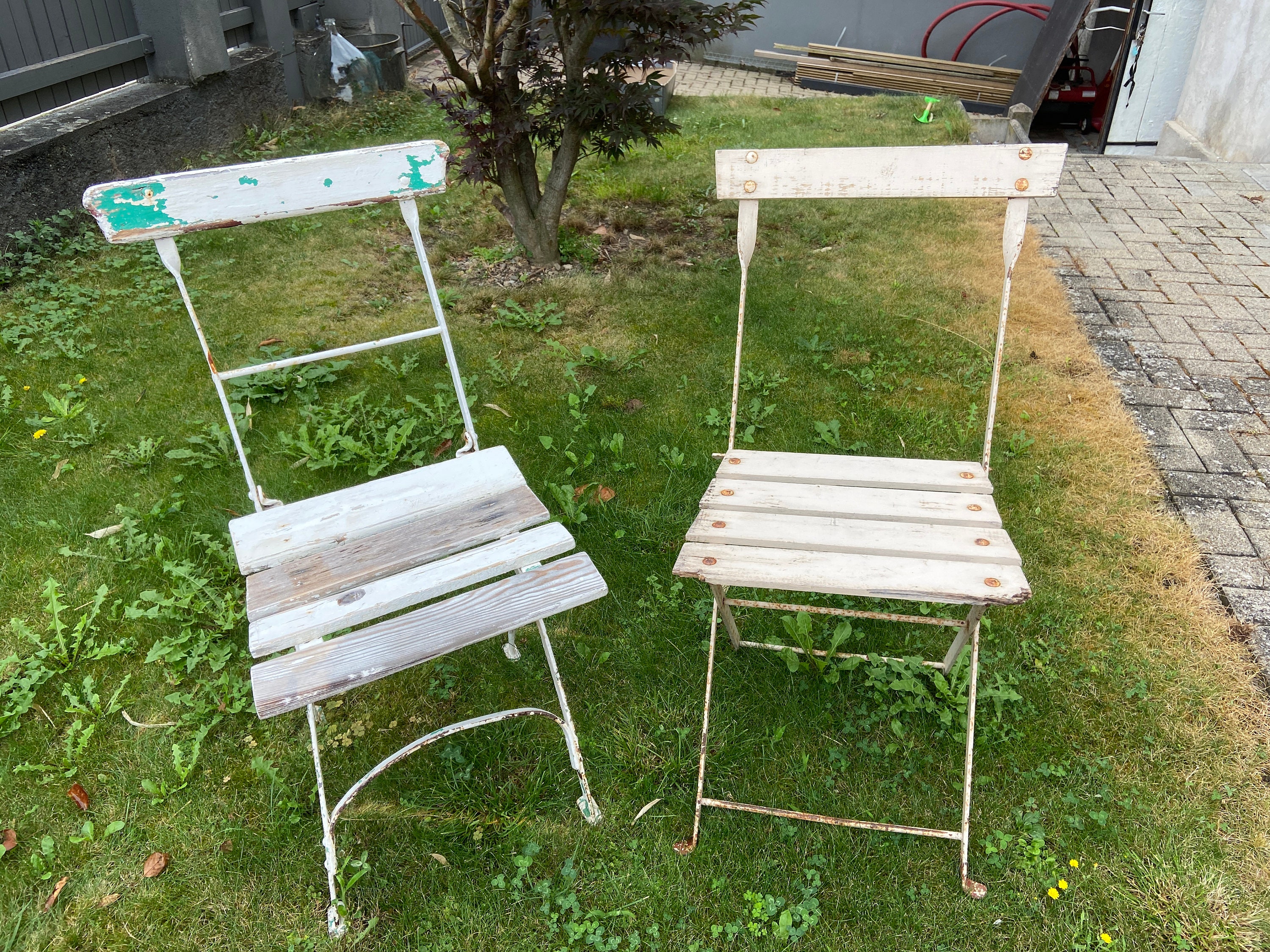 2 Chaises Pliantes Jardin Brasserie Restaurant Terrasse Bar Bistrot Vintage French Chair Alsace 1920