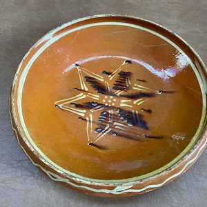 vintage French Pottery bowl Alsace France redware  art populaire