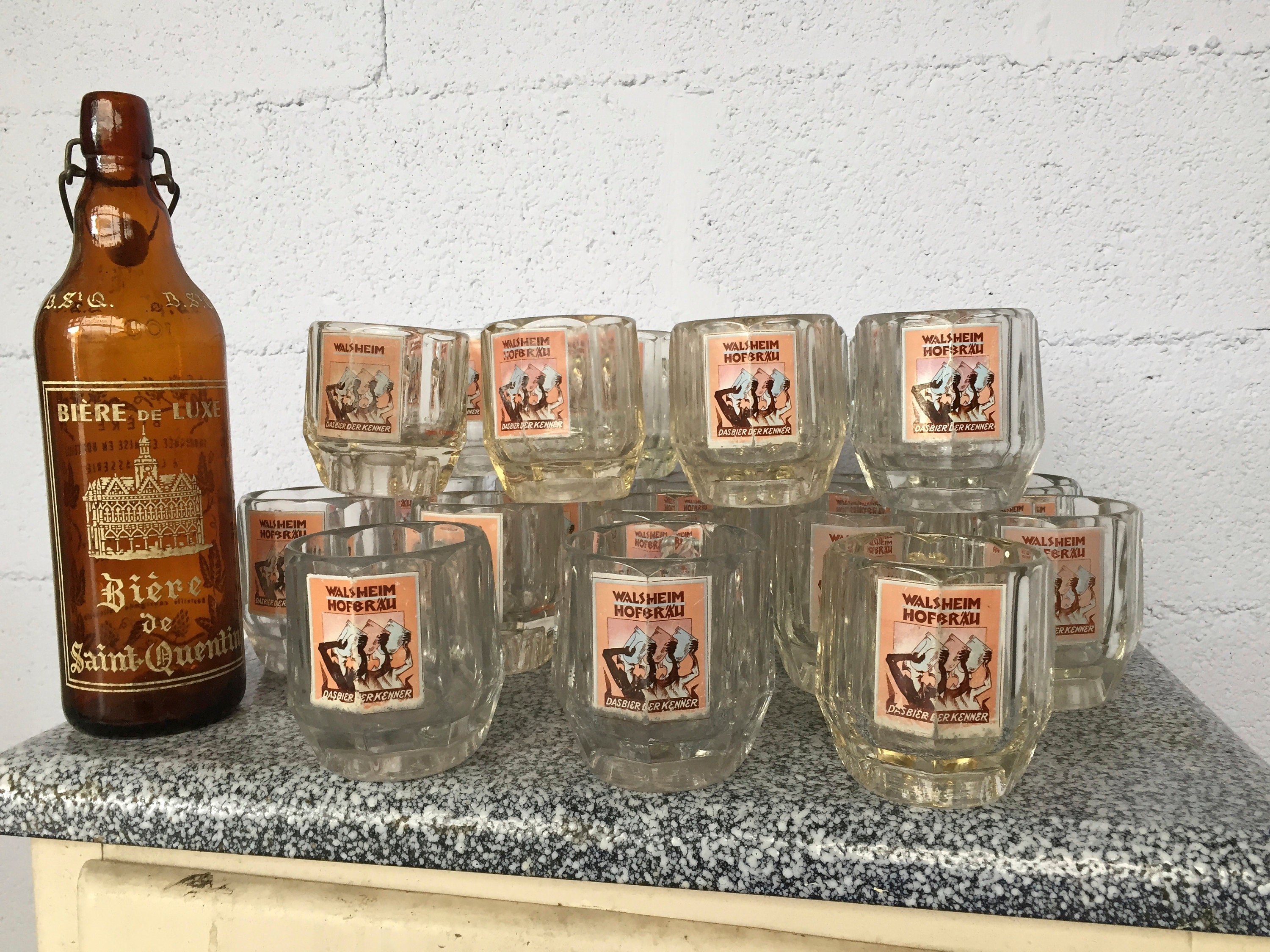 Belle Chope à Bière Émaillée Walsheim Hofbräu Bier Krug Beer Glass