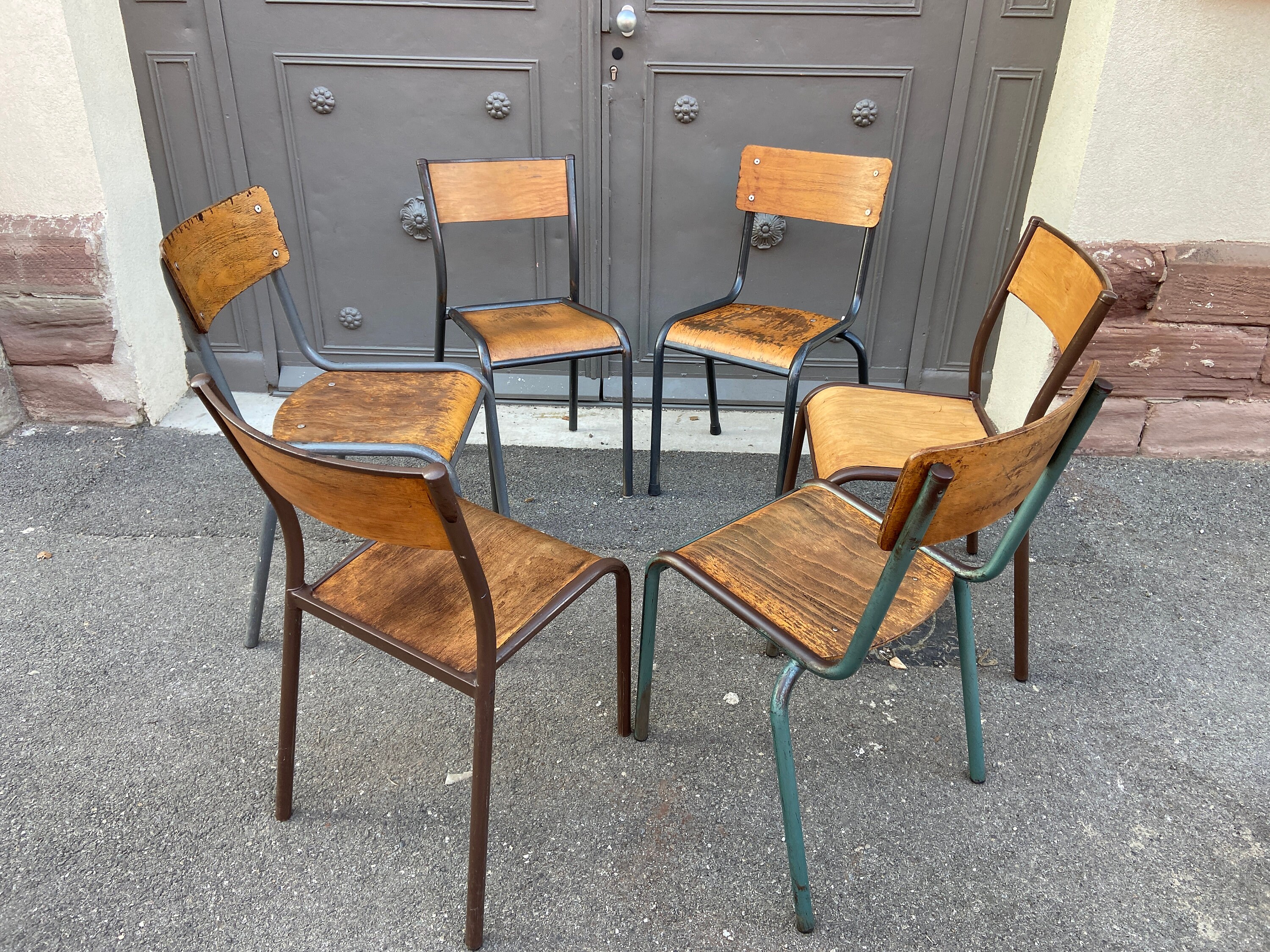 Ref 6818 Lot de 6 Chaises d'école Dépareillées Industrielle École Vintage Collectivités French Schoo