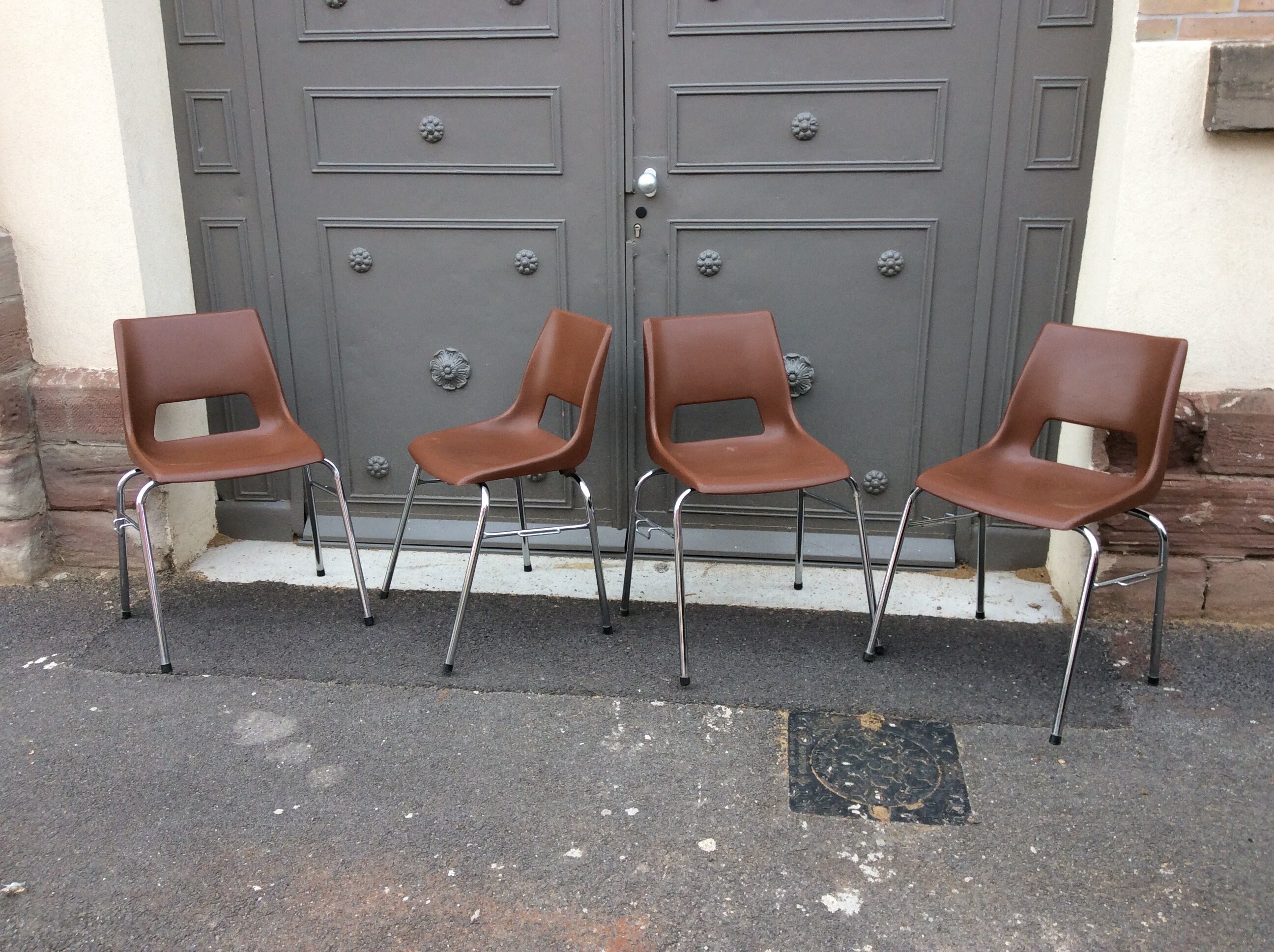 4 Chaises Design Vintage Plaxico Inox & Plastique 1980 French Plastic Retro Chairs