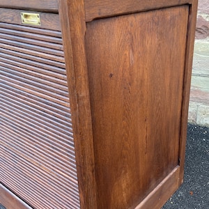 File cabinet with sliding curtain File cabinet rolladenschrank tambour cabinet France 1950 image 4