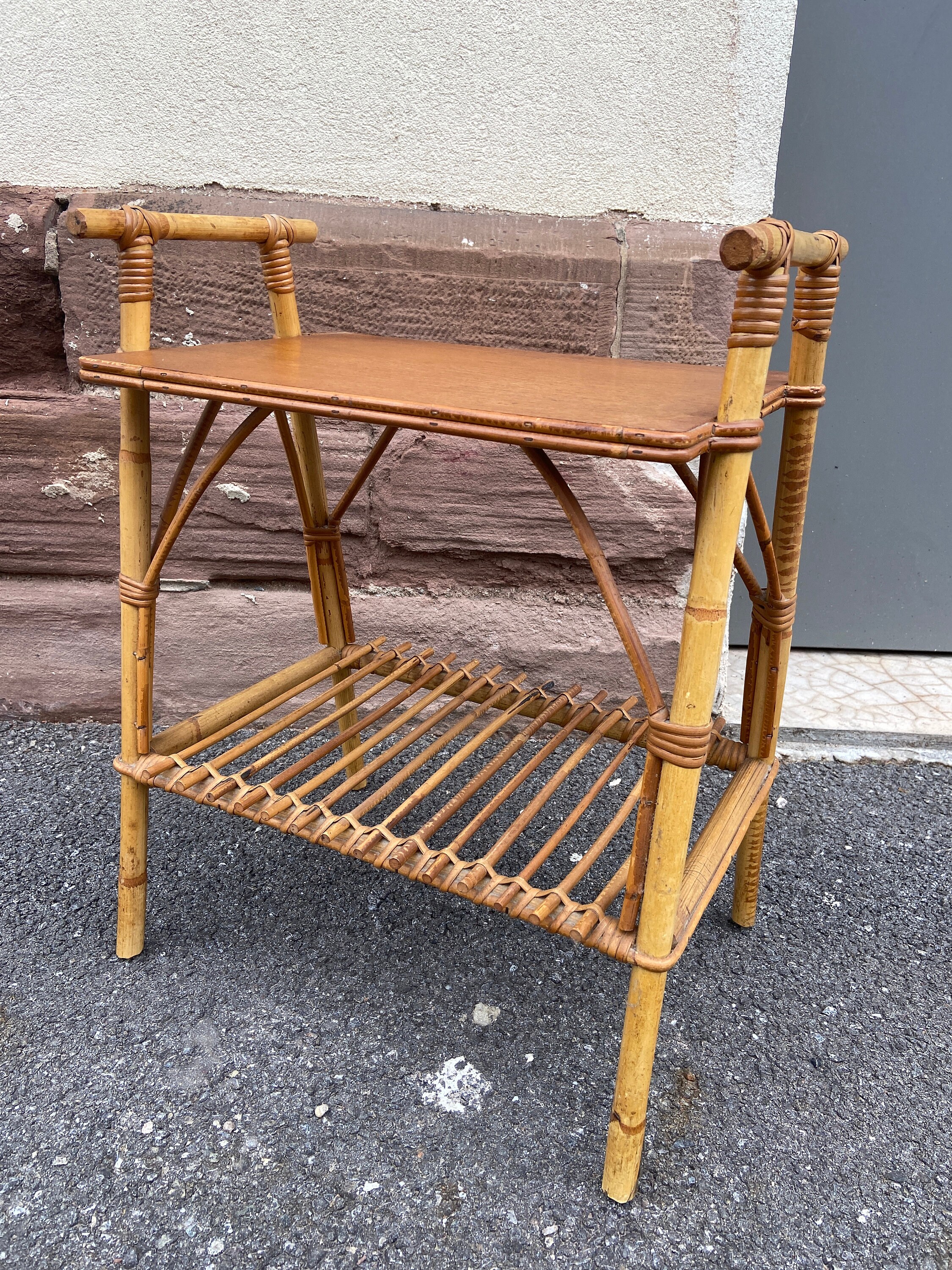 Table Basse Vintage Mid-Century en Rotin et Bambou. Années 50/60.