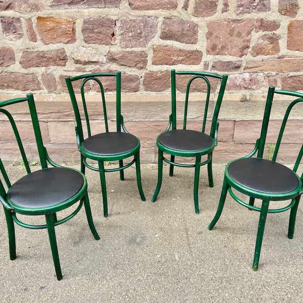 Set de 4 Chaises restaurant café bois courbé bistrot style Baumann simili cuir vintage 80s French bistro bentwood armchairs chairs