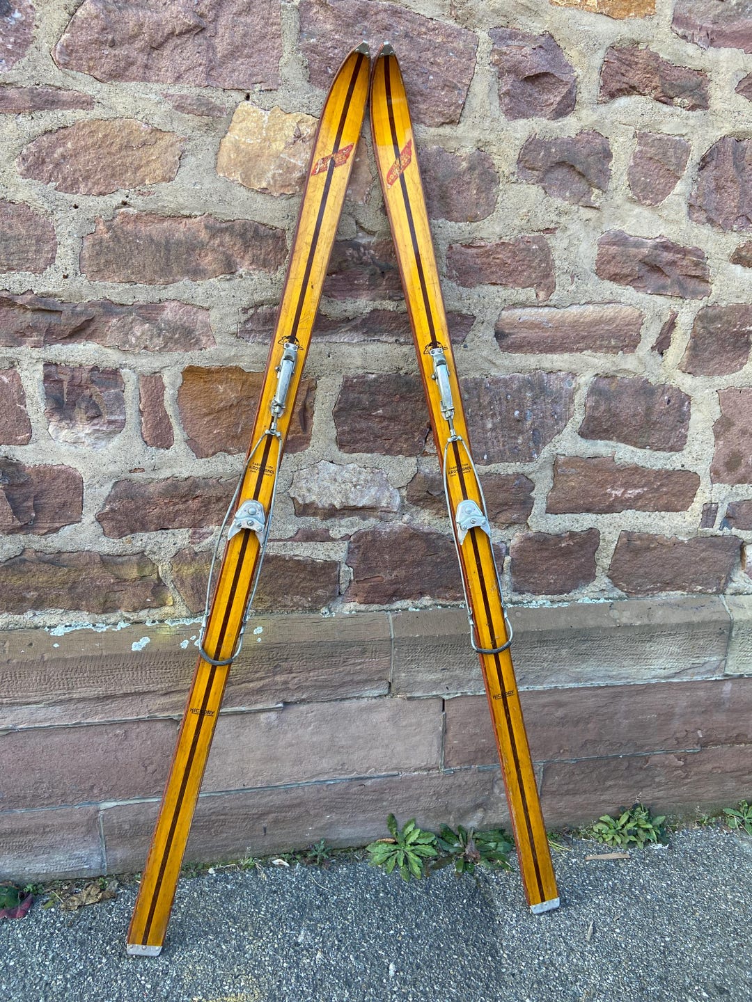Pair of Vintage Wooden Skis 1960 Mountain Sports Alsace Chalet