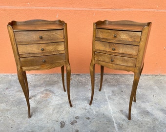 Pair of LOUIS XV Regence bedside tables vintage 1970 French Pair of bedside Rococo style oak Wood