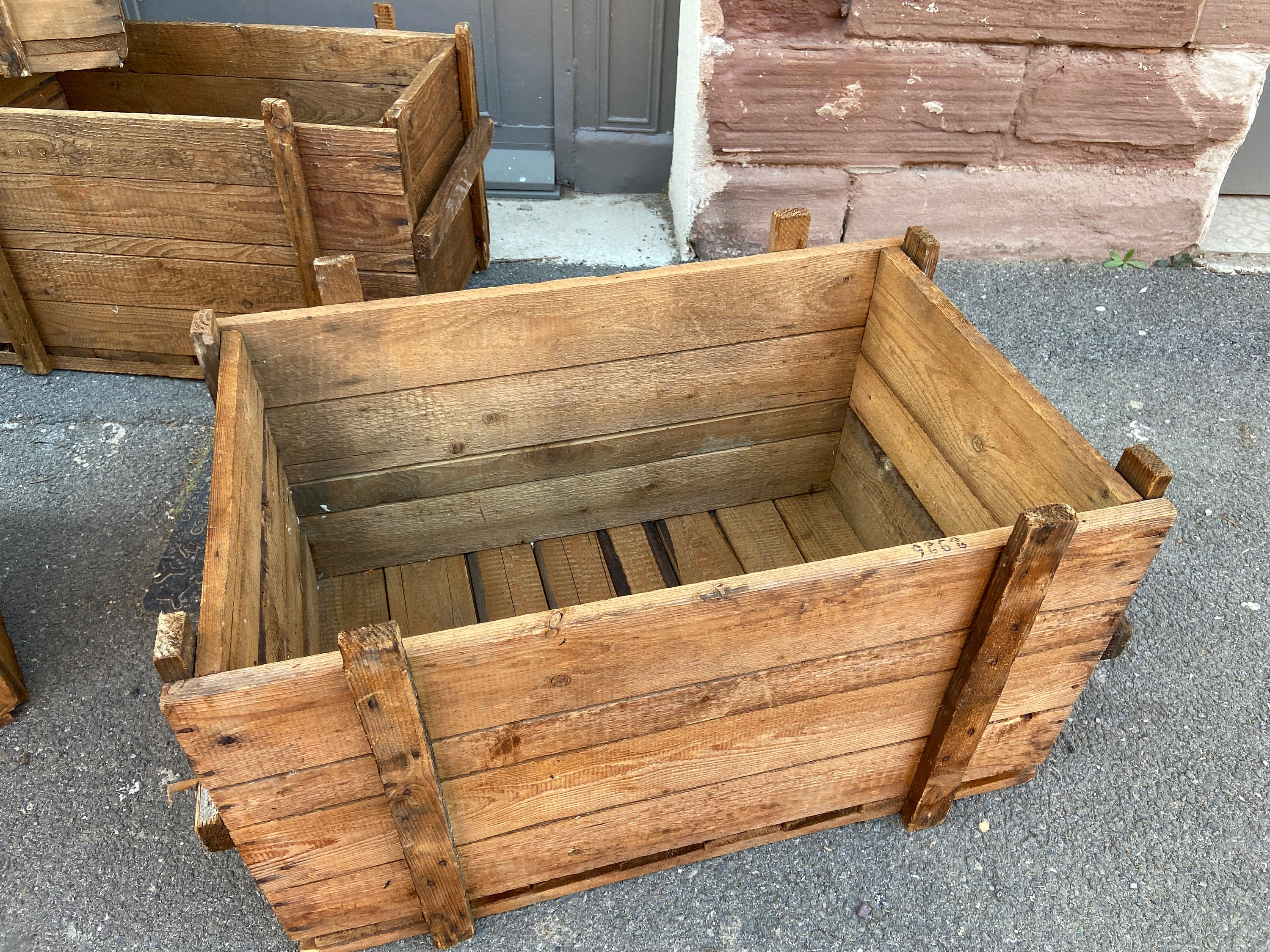 Grande Caisse Vintage de Transport Déménagement en Bois Sapin Brut 1950-60