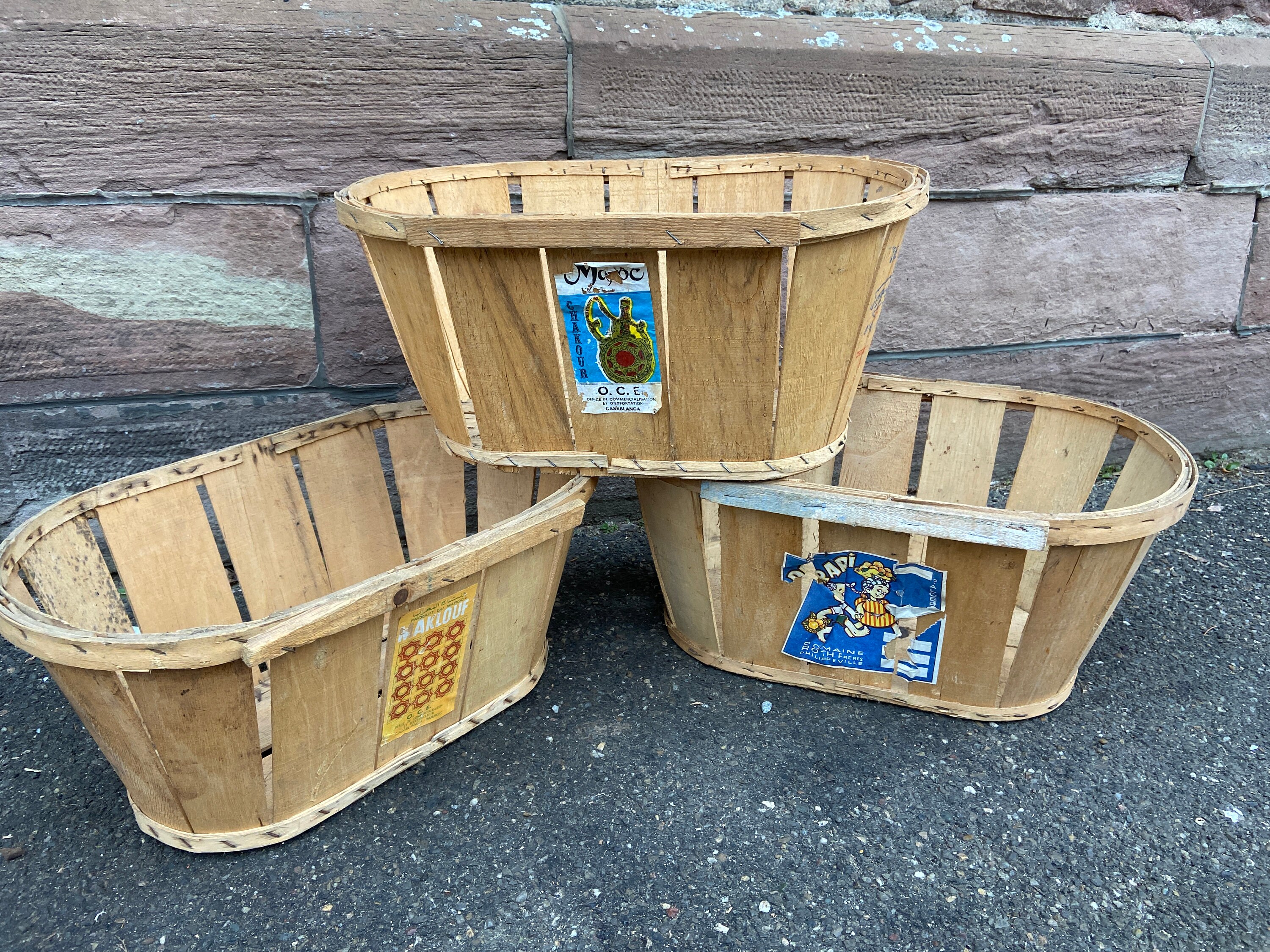 Lot de 3 Paniers à Fruits Caisses Pommes Vintage Rétro Cagettes Bois Années 60