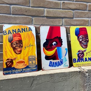 3 Advertising plates PUB RETRO Metal decorative kitchen French Sign BANANIA set of 3 Advertising object bar