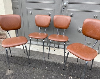 4 chaises vintage mid-century scandinave simili 1960 French chairs Skaï & métal