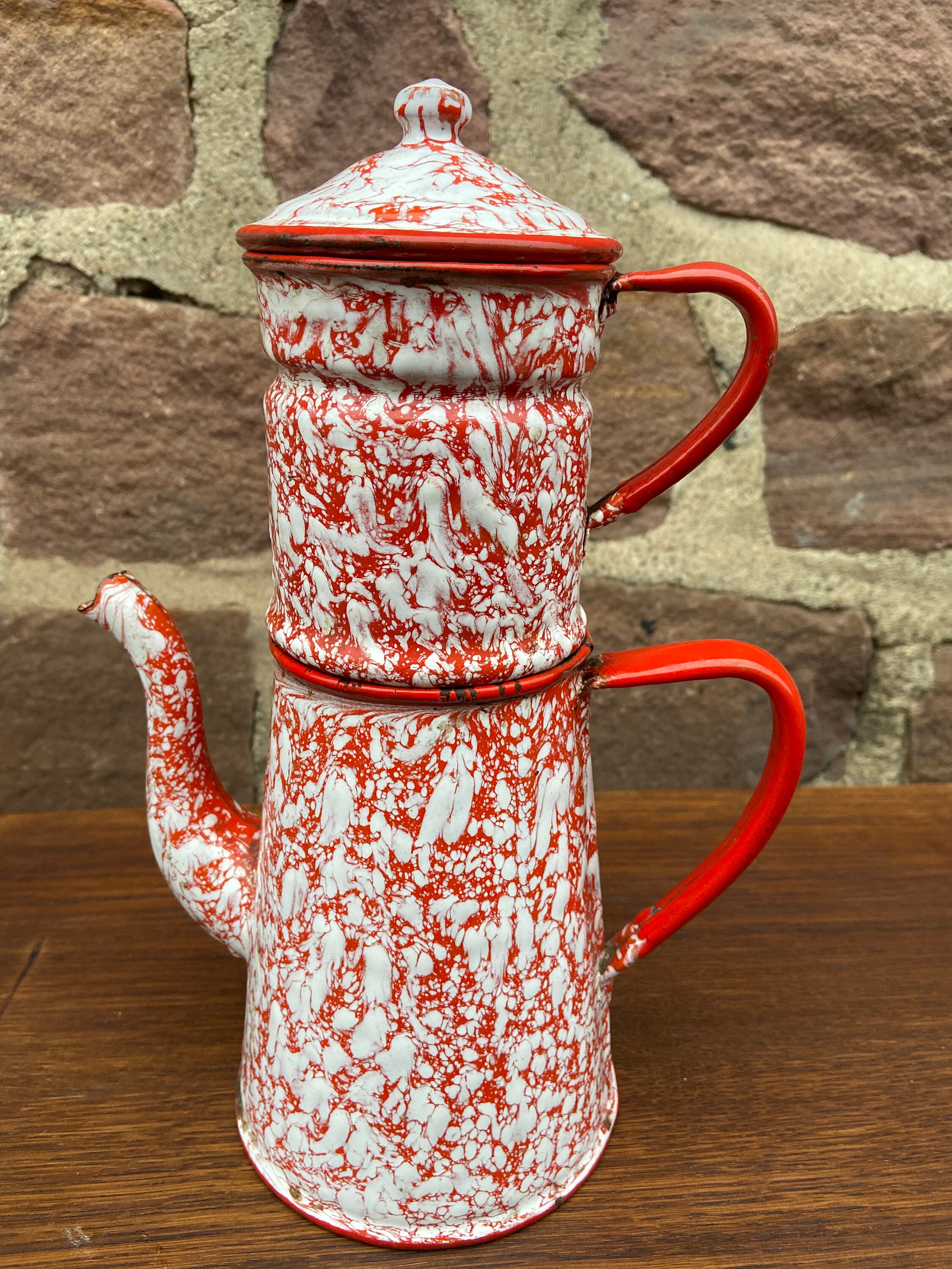 Authentique Cafetière Émaillée Ancienne French Enamelware 1920