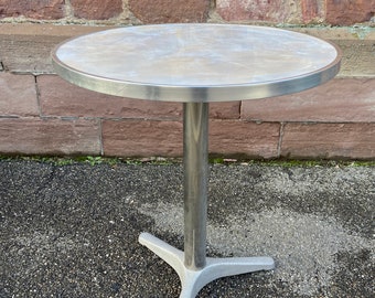 French Parisian café bistro table garden terrace metal pedestal table garden bistro 1980s vintage metal iron table garden