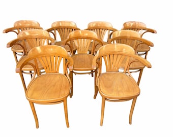 Bistrostoelen, fauteuils van gebogen hout, Fischel Thonet Bugholzstuhl, 1980, Sitzmaschine, Frans, Wenen, Weens