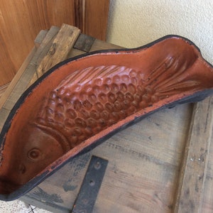 Antique French Pottery Redware cake fish mold Alsace France 1880s
