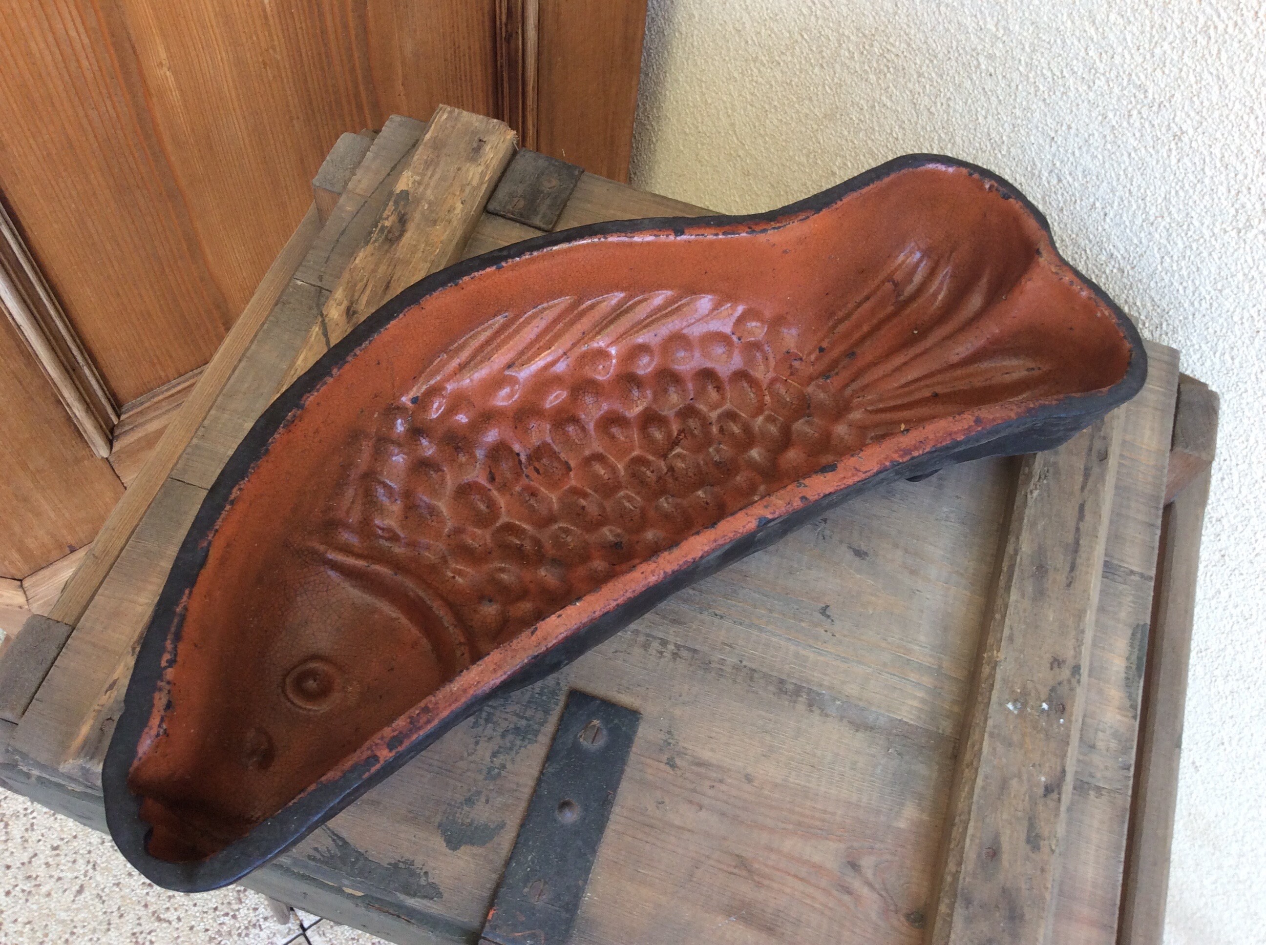 Antique French Pottery Redware Cake Fish Mold Alsace France 1880S