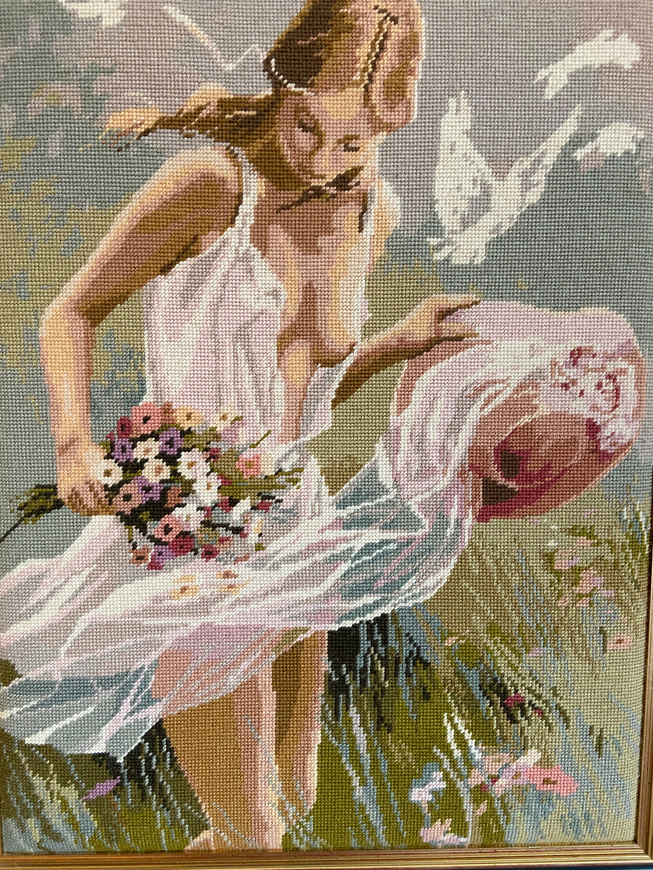 Tapisserie/Canevas Femme Nue Aubusson en 1950S Antique French Framed Canevas