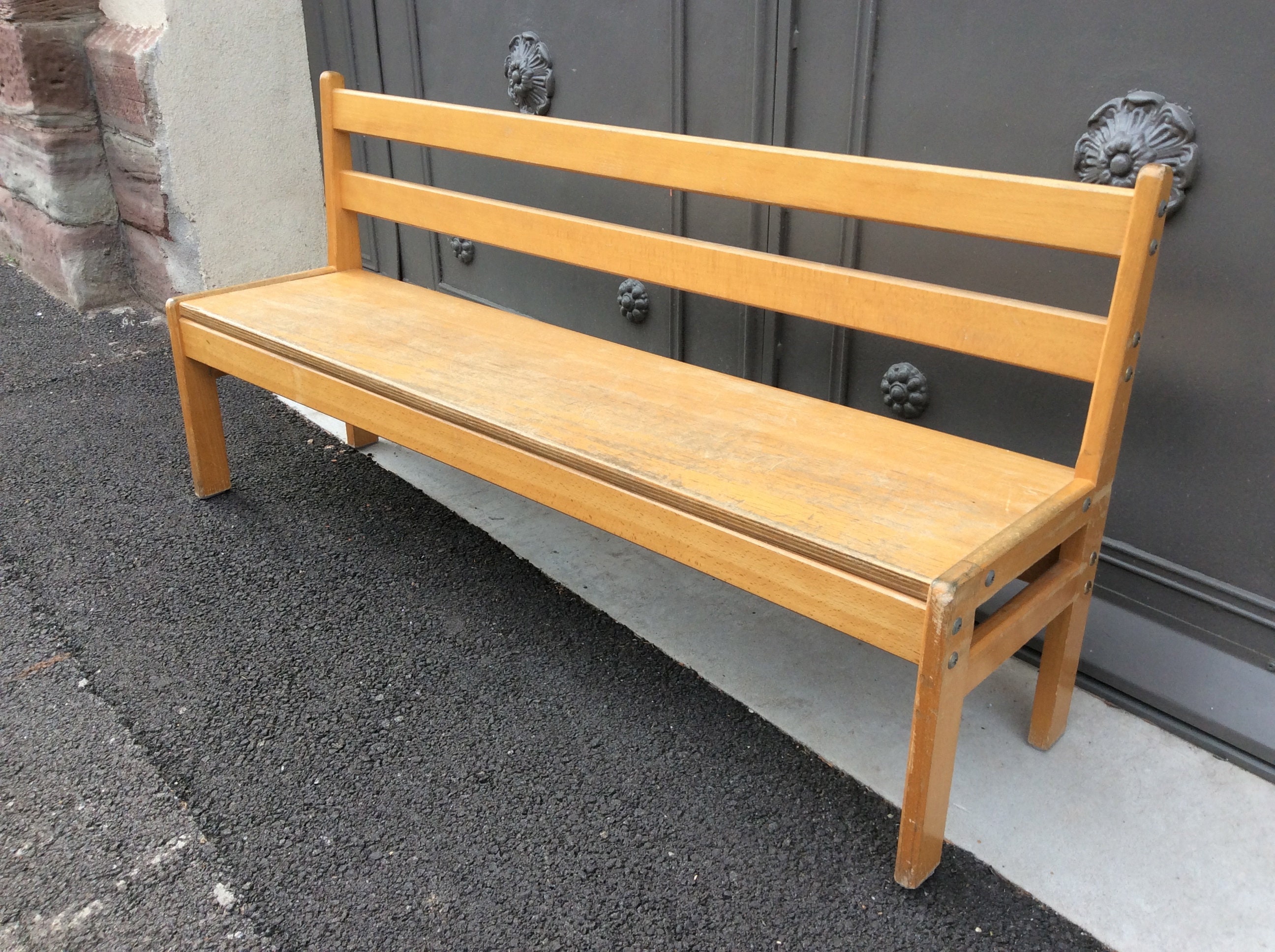 Banc d'école Enfant Vintage en Bois Bohême Décoration French School Bench Wood