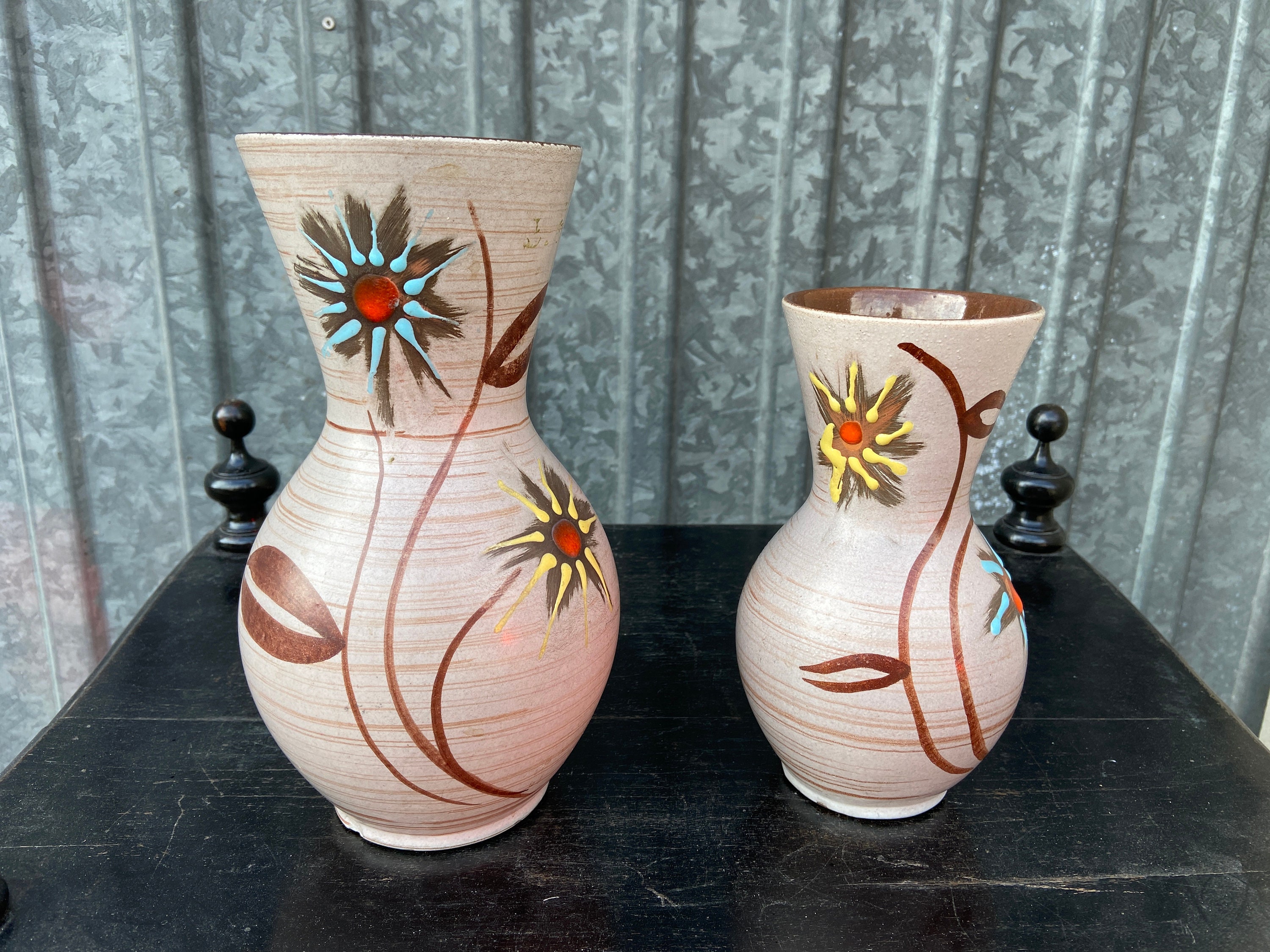 Paire de Vases en Céramique Vintage Type Scheurich West Germany Nr Des Années 60