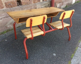 pupitre Bureau d'écolier banc vintage industrial style school desk french