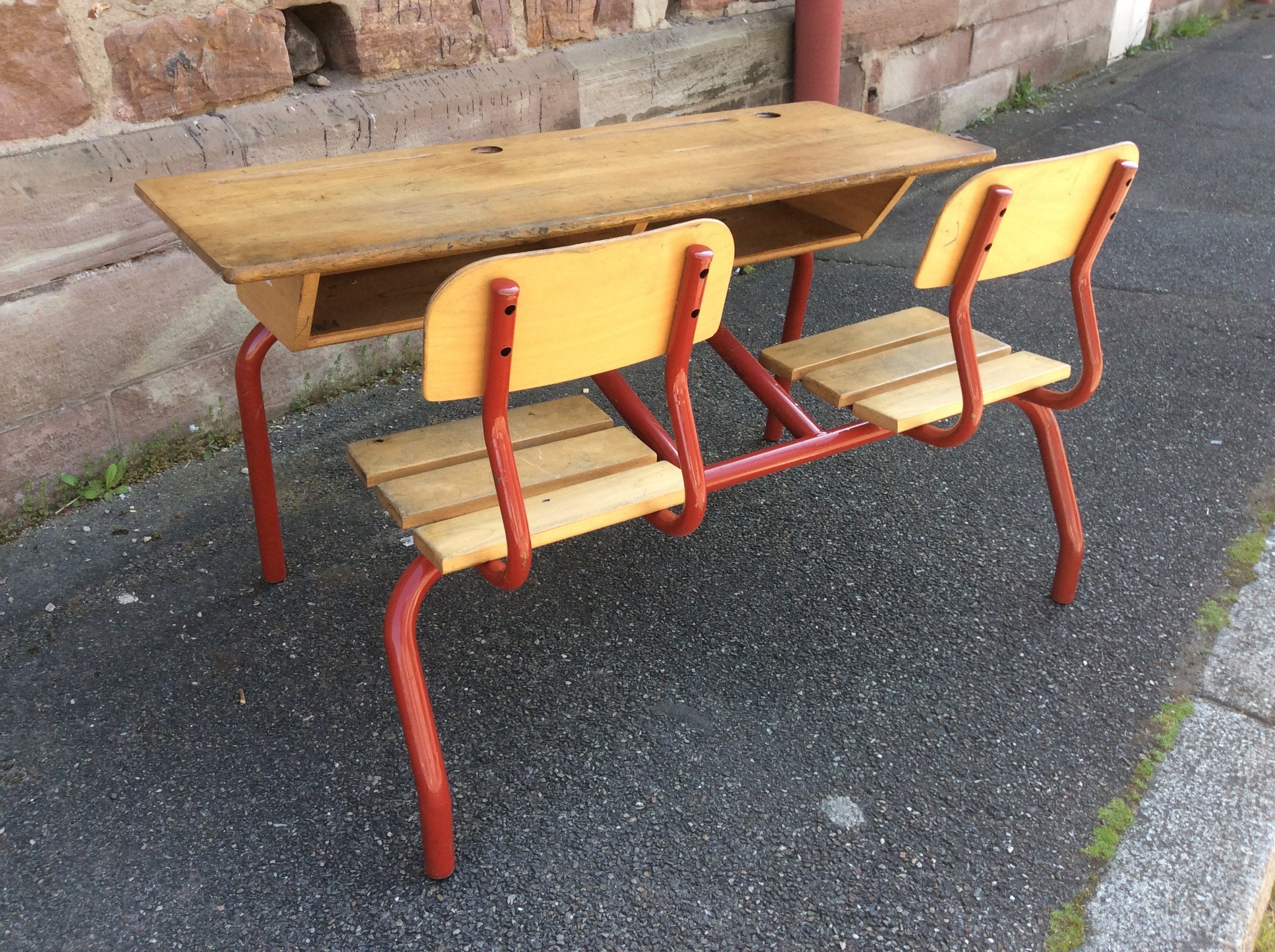 Pupitre Bureau d'écolier Banc Vintage Industrial Style School Desk French