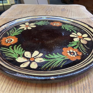 vintage French Pottery cake plate Alsace France yelloware art populaire