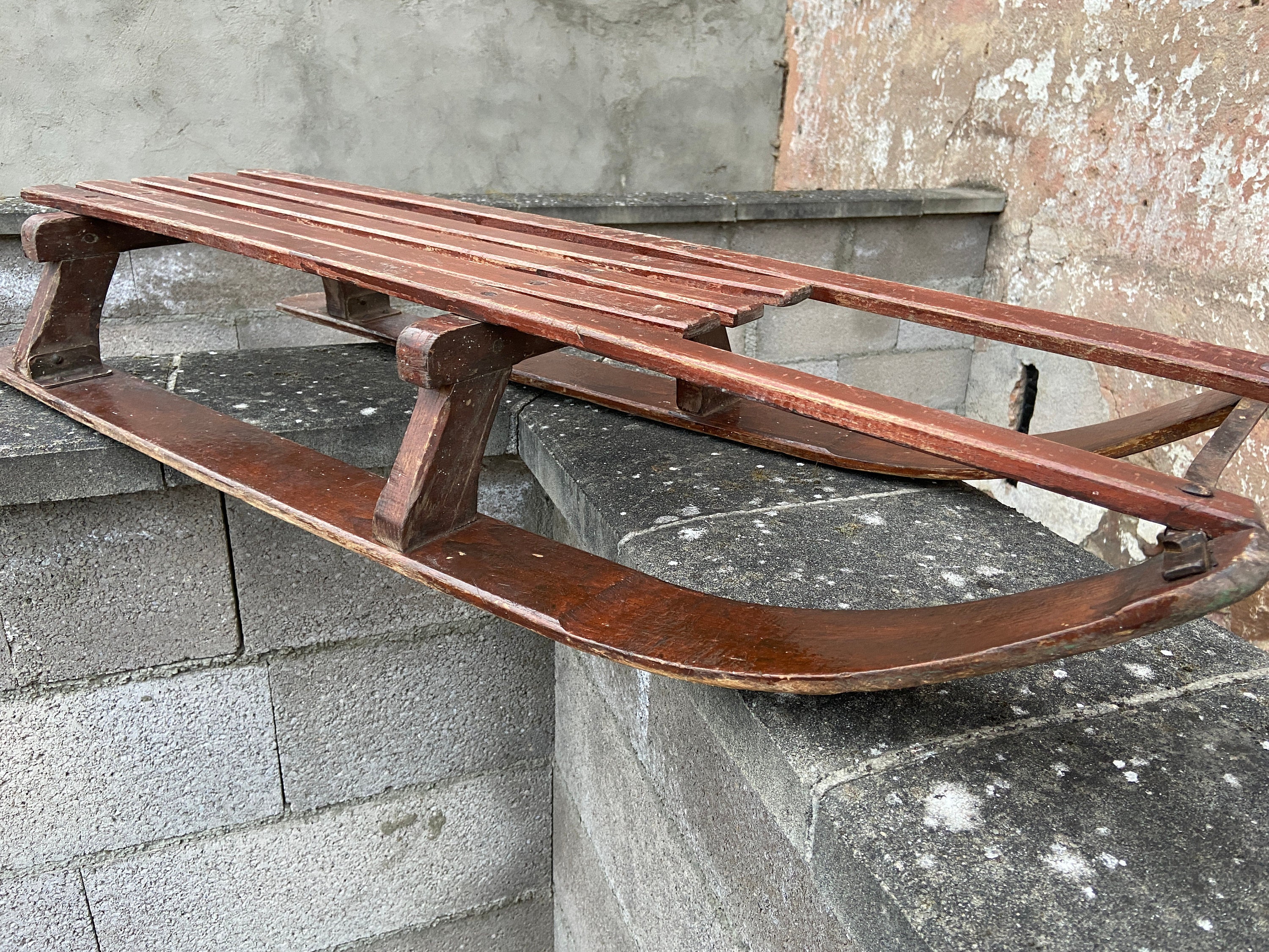 Réf 277 French Vintage Alpes Old Wood Sled Luge Traineau Ancien Alsace Décoration Noel