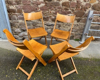 4 folding wooden bistro terrace cafe chairs 60's French Folding Patio Restaurant chairs