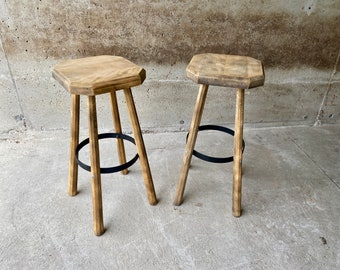 2 vintage raw natural wood bar stools 1970 bentwood bar Stool No Thonet