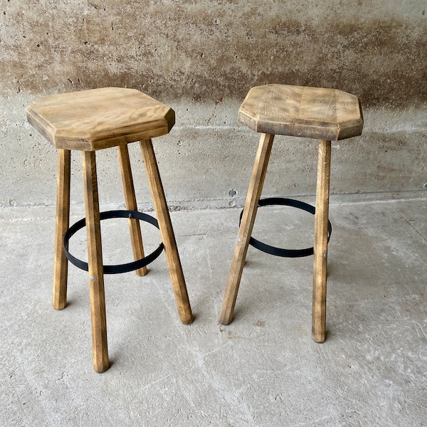 2 Tabourets de bar bois Naturel brut vintage 1970 bentwood bar Stool No Thonet