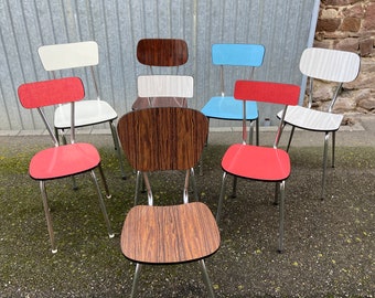 Set of 8 mismatched multicolored formica chairs 60s French mid century vintage 1960