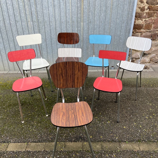 Set de 8 chaises en formica multicolore dépareillées 60s françaises mid century vintage 1960