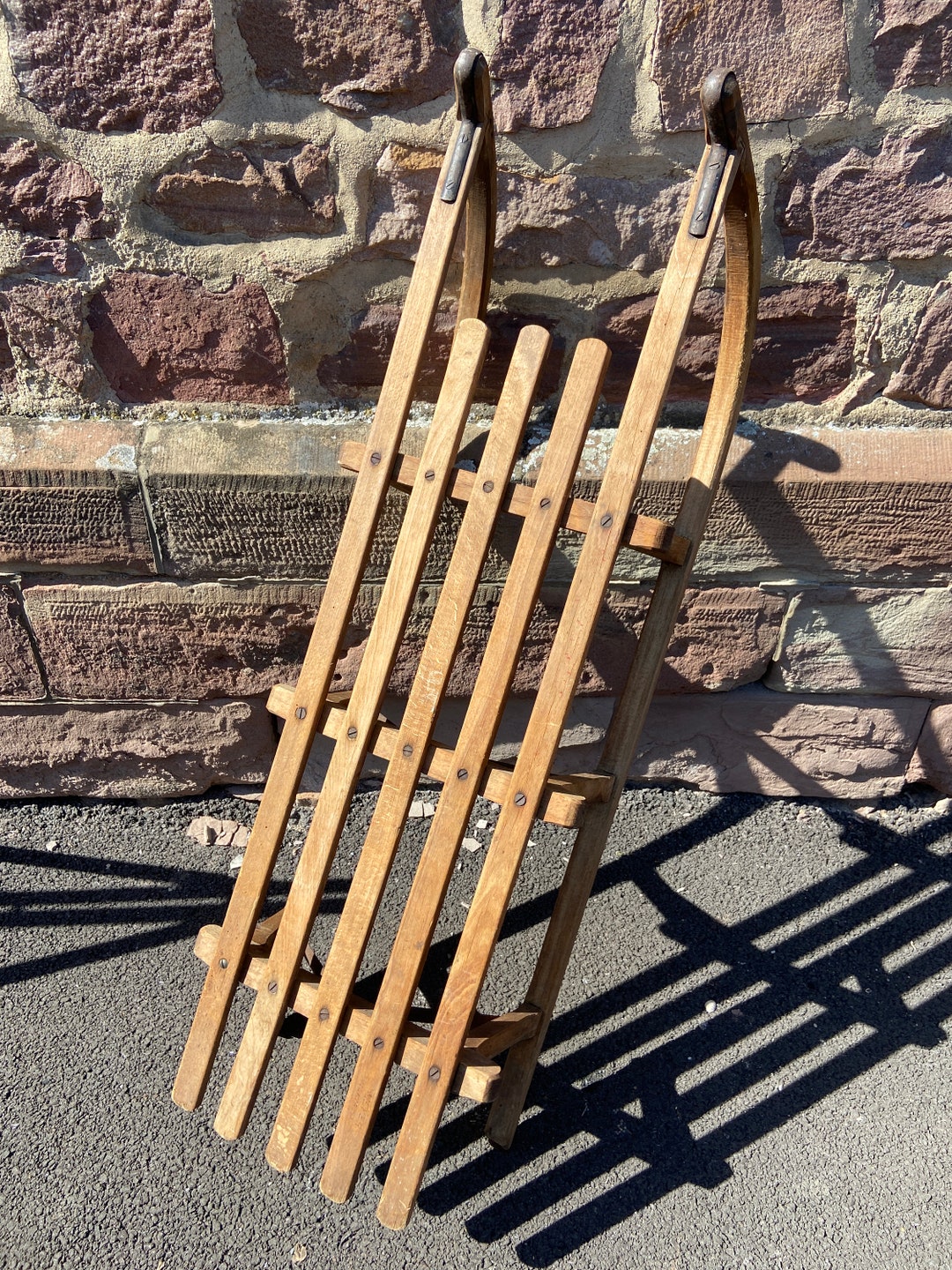 Ref 1106 Large French Vintage Old Wood Sled Toboggan Large Old Sleigh