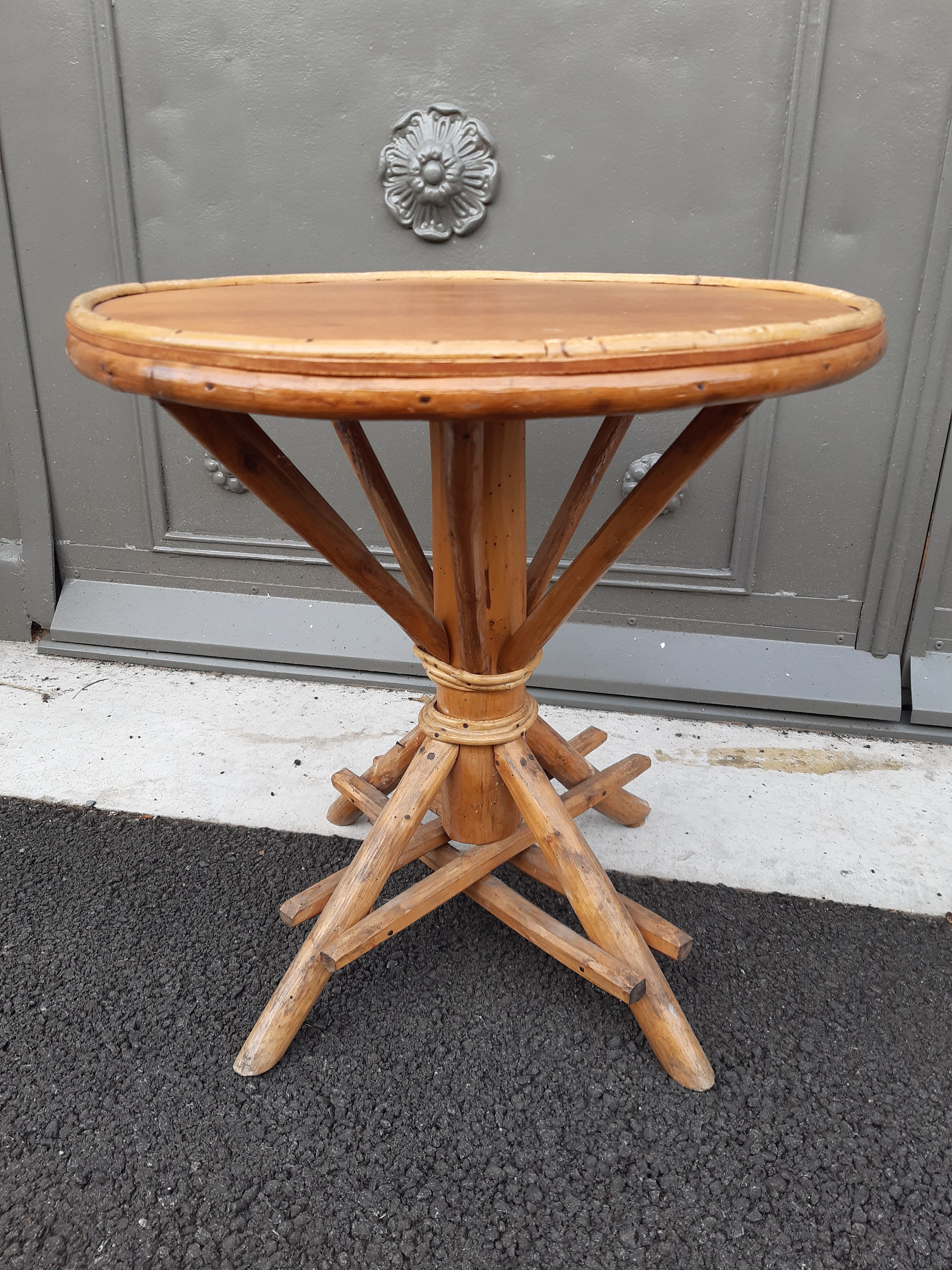 Petite Table Basse Vintage Années 70 en Rotin.