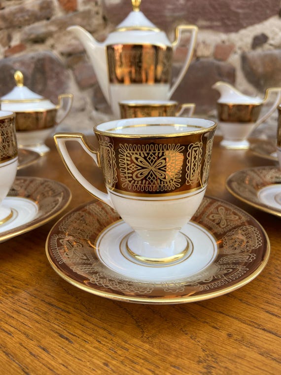 Empire Coffee Service in German Waldershof Bavaria Porcelain, Hand