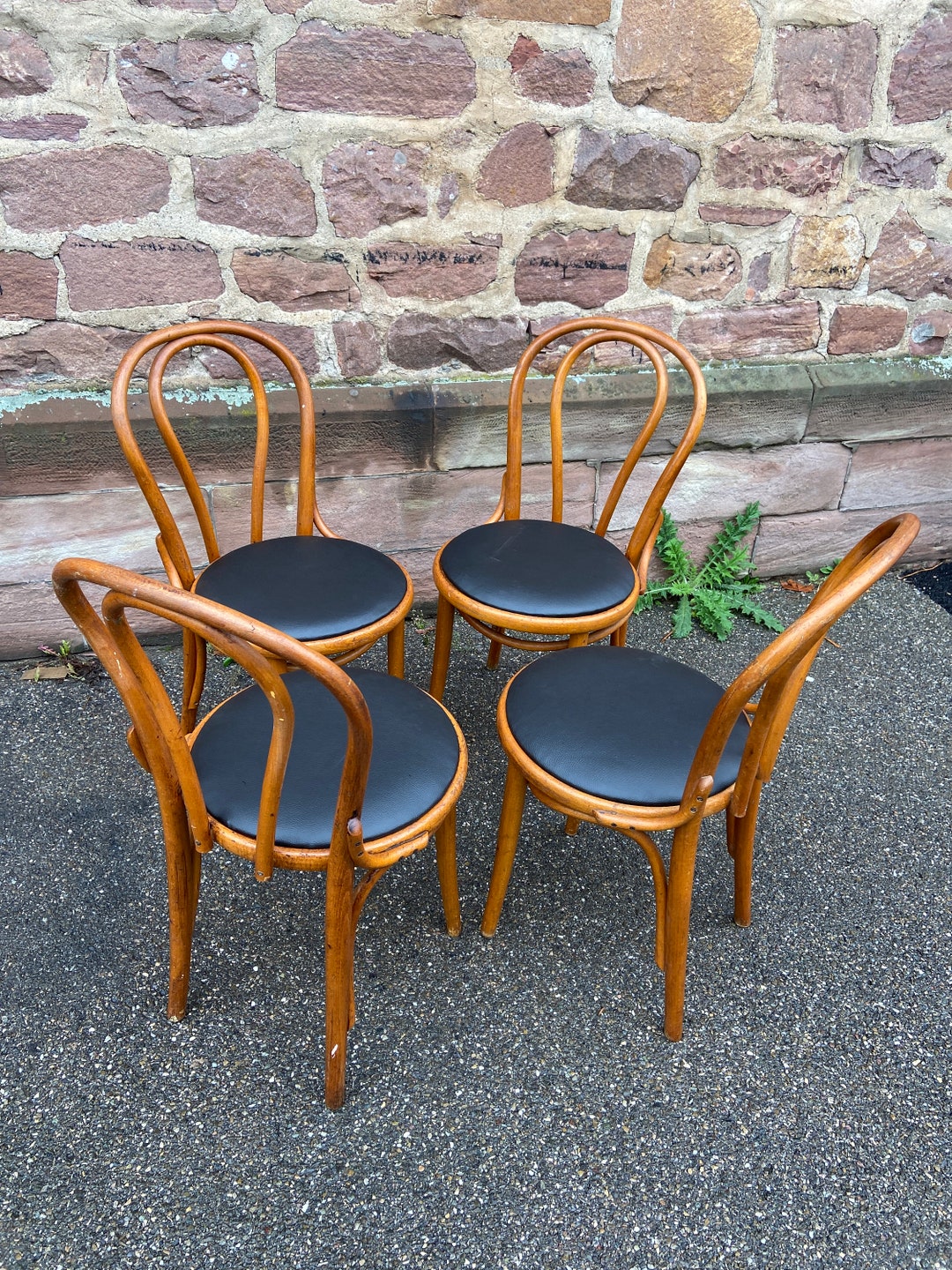 Set of 4 Viennese Curved Wood Chairs Fischel, Nr 18 Bugholz Bistro Tuna Chairs Bentwood