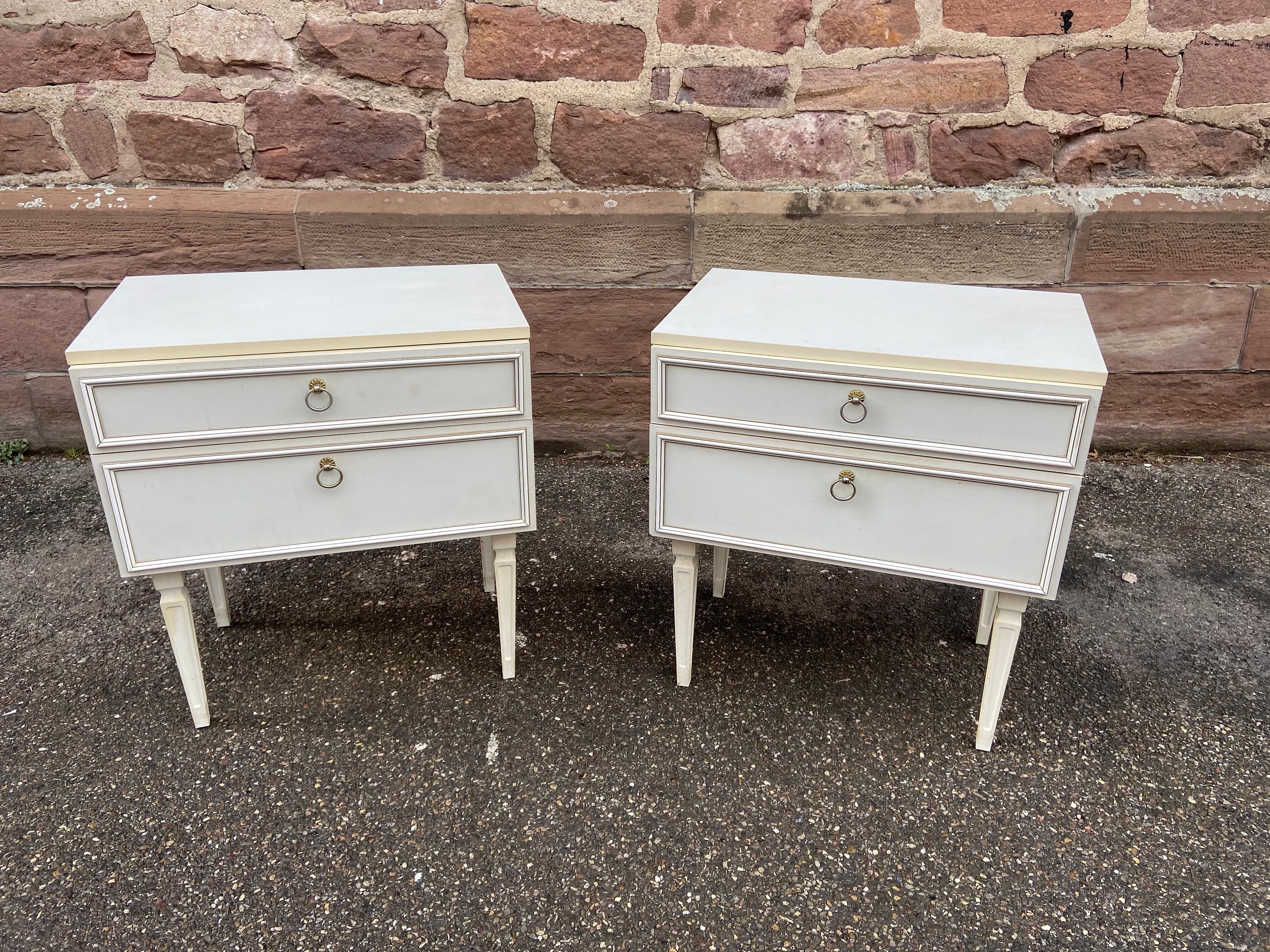 Paire de Chevets Vintage 1970 Louis Xvi Français Shabby Chic Bedside Nachtschränken Rokoko