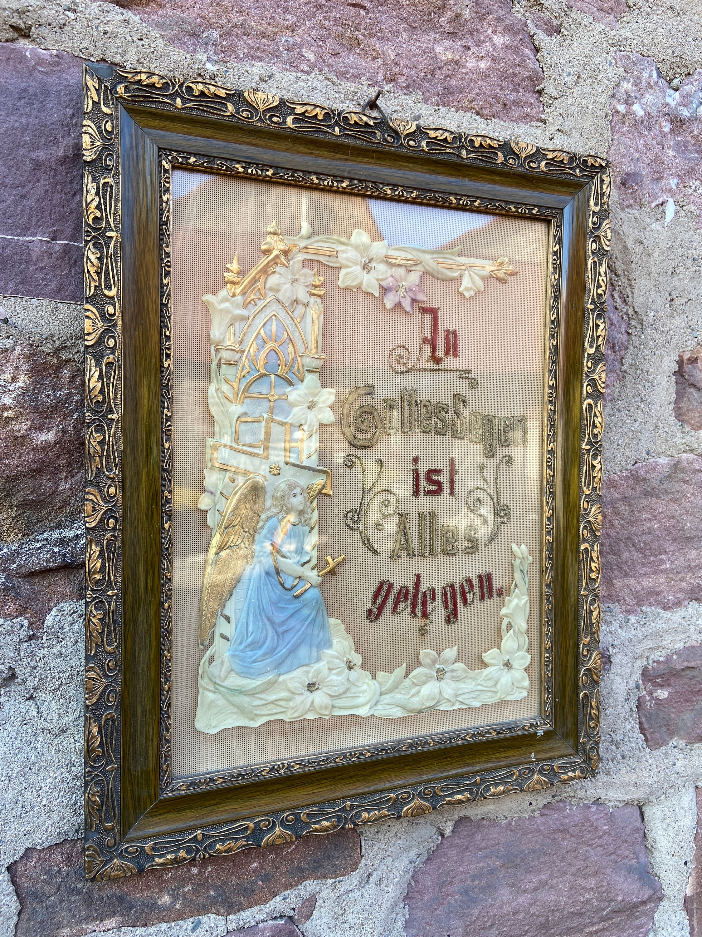 Ancien Tableau de Communion Baptême Allemand 1900S Religion Catholique An Gottesegen Ist Alles Geleg