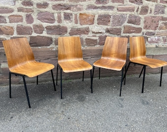 ref 258 lot 4 chaises Design Drabert Germany 1970 Vintage scandinave thermoformées noyer et métal style Chaise papyrus de Pierre Guariche