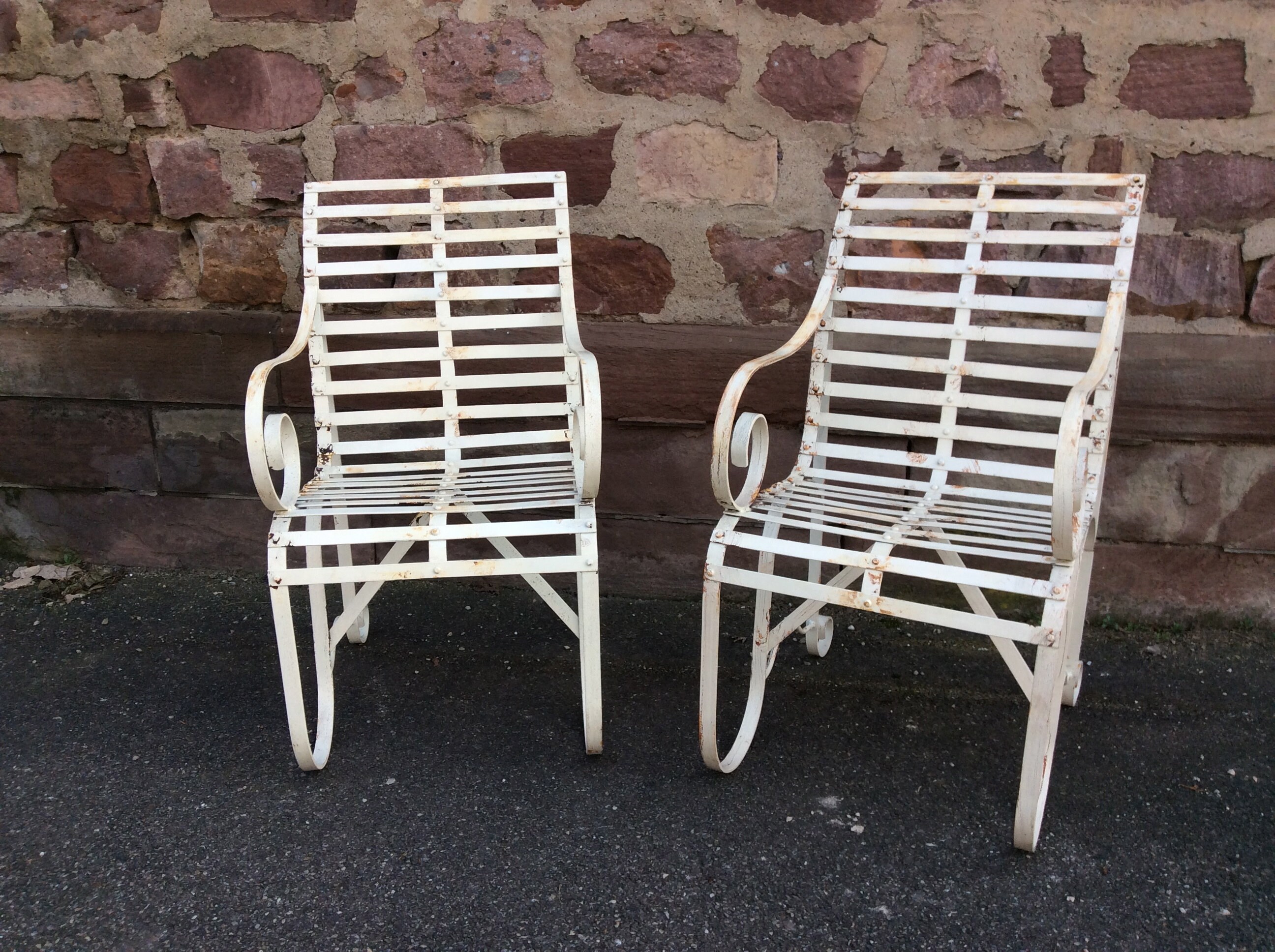 Paire de Fauteuils Chaises Jardin Fer Forgé French Iron Chairs